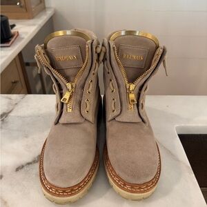 Balmain Taupe Suede Boots with Gold Details